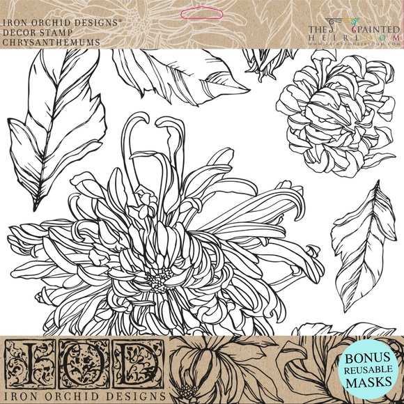 Iron Orchid Designs Other - Iron Orchid Designs Chrysanthemums Decor Stamps New with Tags RETIRED